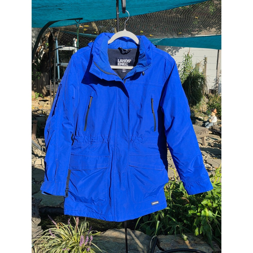 Lands End Womens Squall Parka Cobalt Blue Hooded Fleece Lined Jacket M/P 10-12